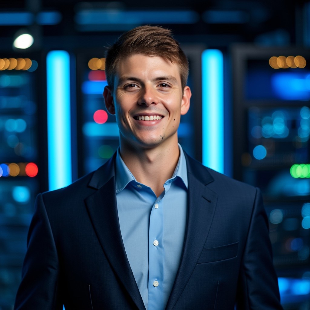 AI headshot: server room portrait